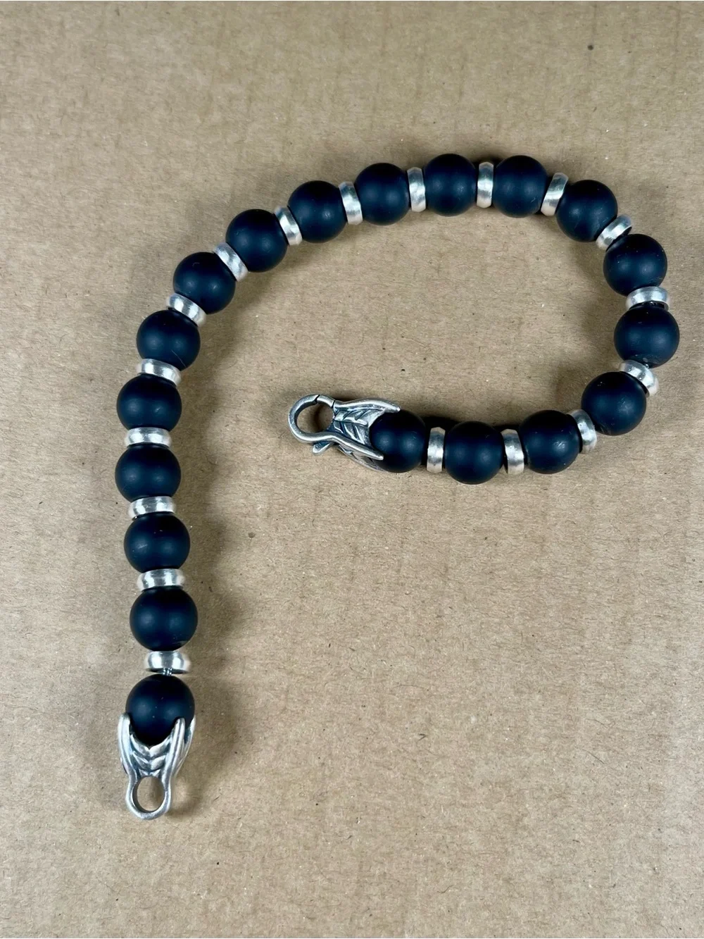 David Yurman spiritual beads bracelet sterling silver with black ónix, 8mm.